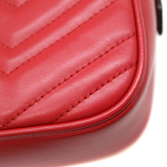 Gucci Marmont GG Shoulder Bag Red Quilting - Picture 9 of 9